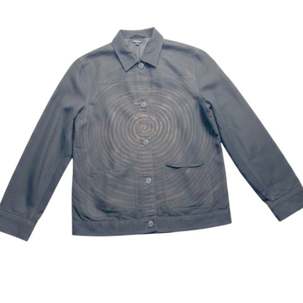 First Option Womens Size 12 Black Chore Jacket Bleach Wash Spiral  Button Up